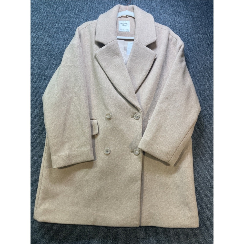 ABERCROMBIE and FITCH Coat Womens Medium Petite Lined Tan Button Mid-Length - Picture 4 of 13